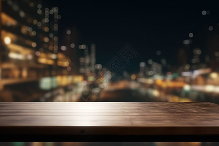 空桌面和模糊超市夜景背景图片