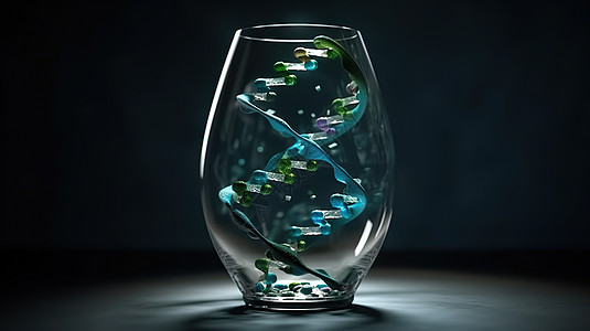 透明玻璃瓶子里的DNA模型背景图片