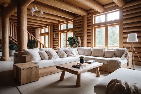 原木风格的客厅木造家具图片