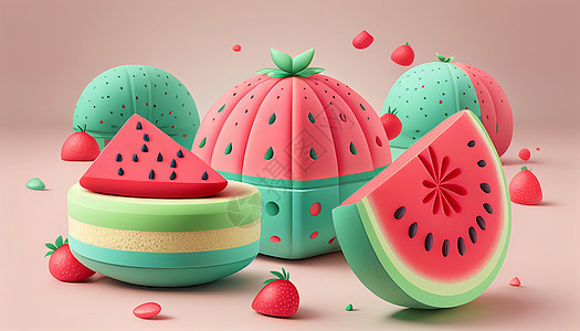西瓜水果马卡龙甜品美食图片