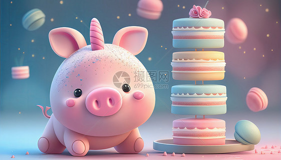 可爱小猪马卡龙创意甜品图片