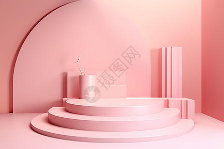 粉色主题化妆品展示台背景图片
