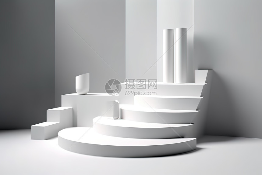 白色楼梯风格展示台图片