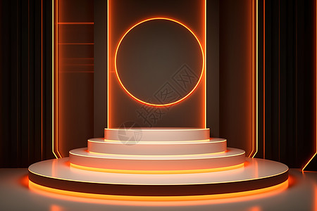 橙色灯带背景讲台背景图片