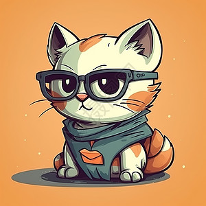可爱卡通戴眼镜坐着的小猫高清图片