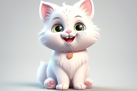 3D卡通白猫微笑全身图片