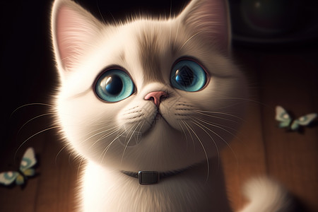 白色猫微笑大蓝色圆眼睛高清图片