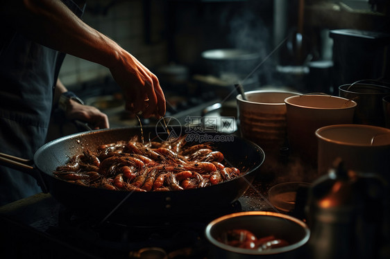 鲜虾美食在厨房烹饪图片