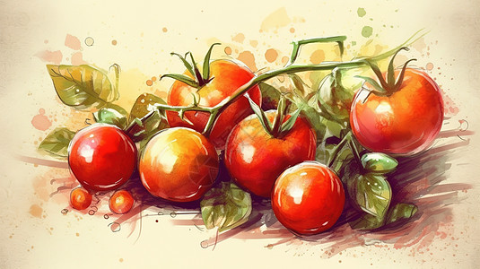 手绘水彩蔬菜果实番茄图片