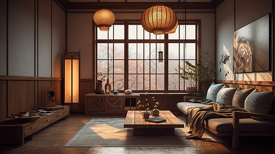 中式灯中式客厅室内建筑效果图背景