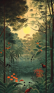 落日下的雨林图片