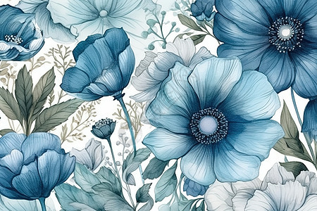美丽蓝色花朵字艺术图片