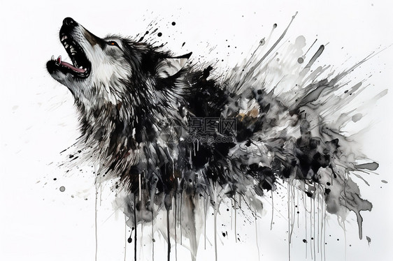 黑白抽象狼图片