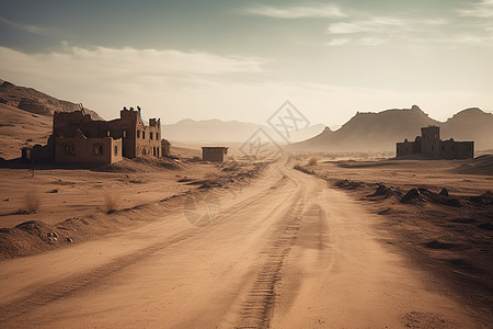 沙漠中的废墟背景图片