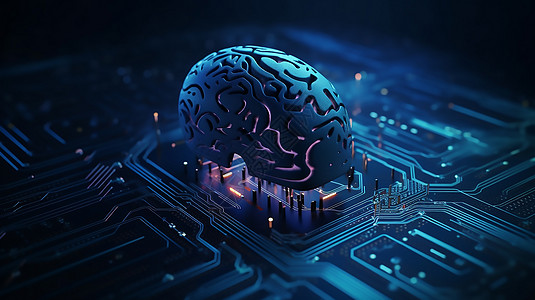 追踪人工智能大脑在蓝色背景上的设计图片