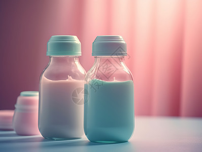 粉色和蓝色的奶瓶图片