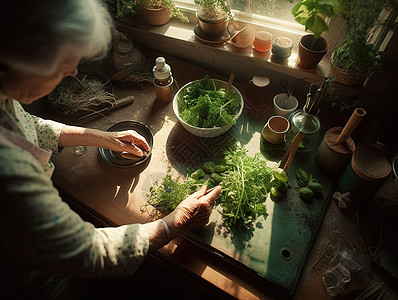 老奶奶洗草药图片