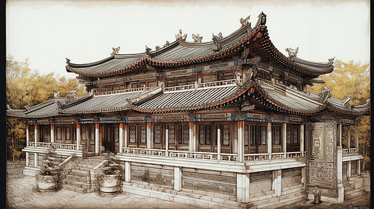 简约中国古风建筑背景图片
