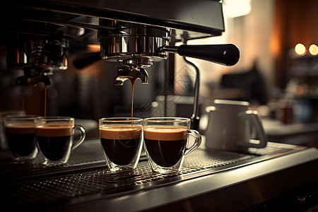 咖啡机下的浓缩咖啡图片