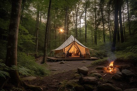 帐篷在森林里图片
