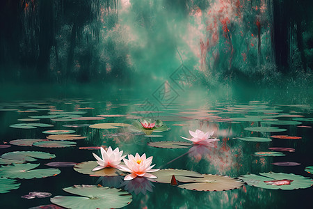 绿色湖水里的睡莲图片