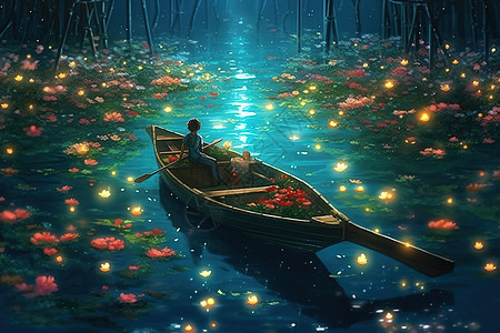 湖水上的独木舟图片