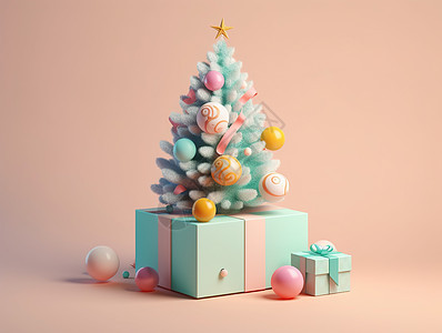 3D圣诞礼物盒模型背景图片
