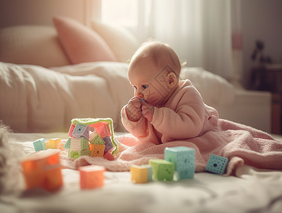 婴儿在玩玩具图片