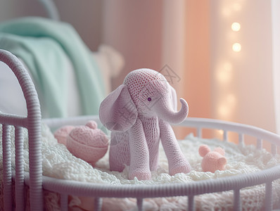 婴儿床里的粉色小象图片