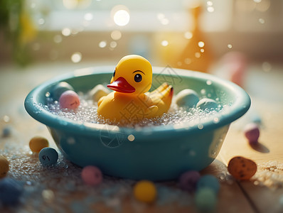 水盆里的黄色鸭子图片