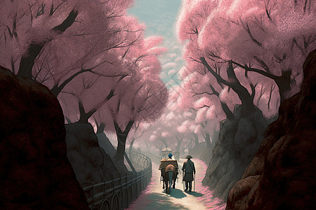 粉色花海树林高清图片