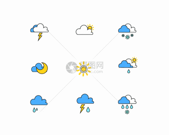 彩色图标天气主题元素套图GIF图片