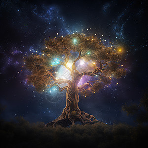 星空中大树背景图片