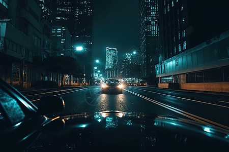 驾驶在夜路上的汽车图片
