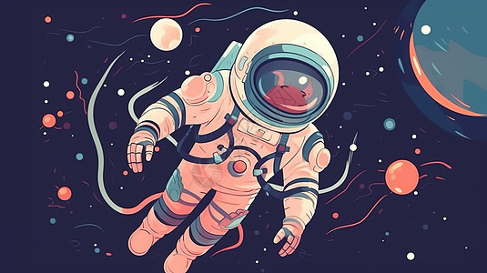 卡通太空里的宇航员背景图片