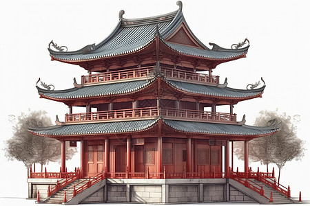 插画中国古代楼阁图片
