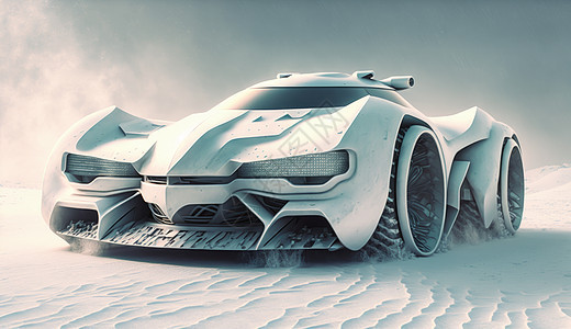 在雪地中白色科幻汽车图片