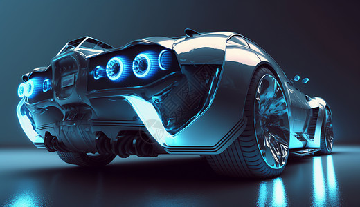 流线型蓝光科幻科技感汽车后面特写图片