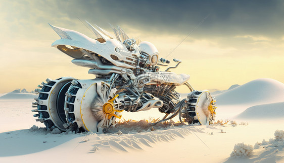 雪地中的科幻摩托车图片