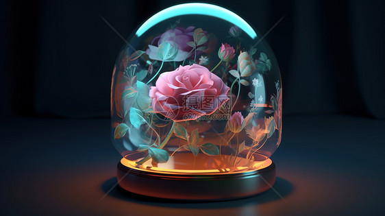 玻璃罩里的玫瑰花图片