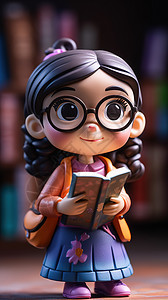 戴眼镜看书的女孩盲盒模型图片
