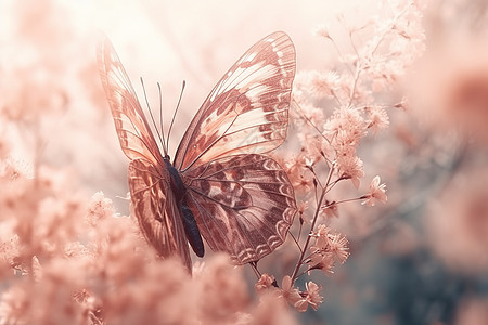粉色花丛里的蝴蝶图片