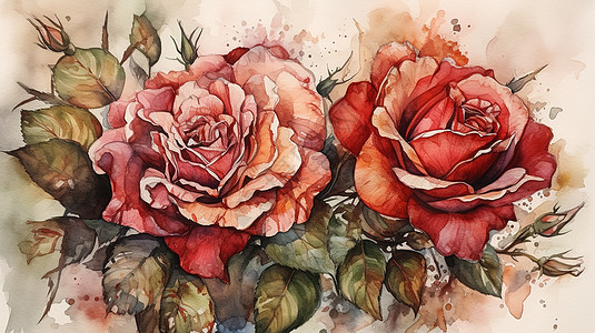 手绘水彩花卉玫瑰背景图片