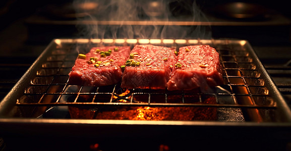 果木牛排烤架上的牛肉背景