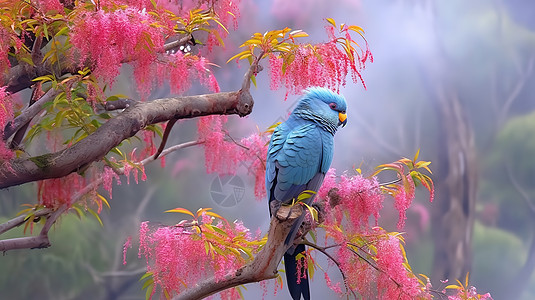 小鸟在粉色的枝头上图片