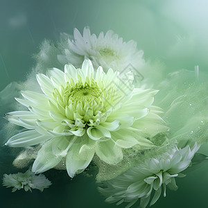 绿色背景的白菊花图片