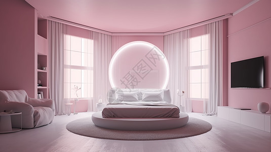 粉色卧室效果图图片