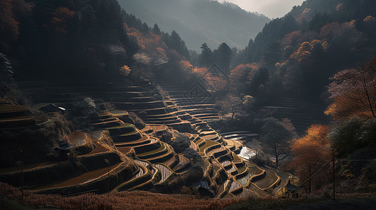 晨曦梯田图片