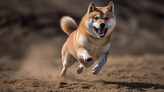 土地上奔跑的秋田犬图片