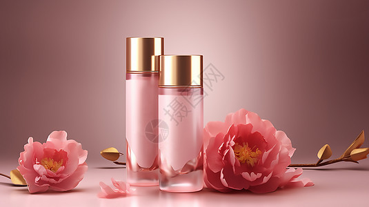 粉色系化妆品花朵背景图片